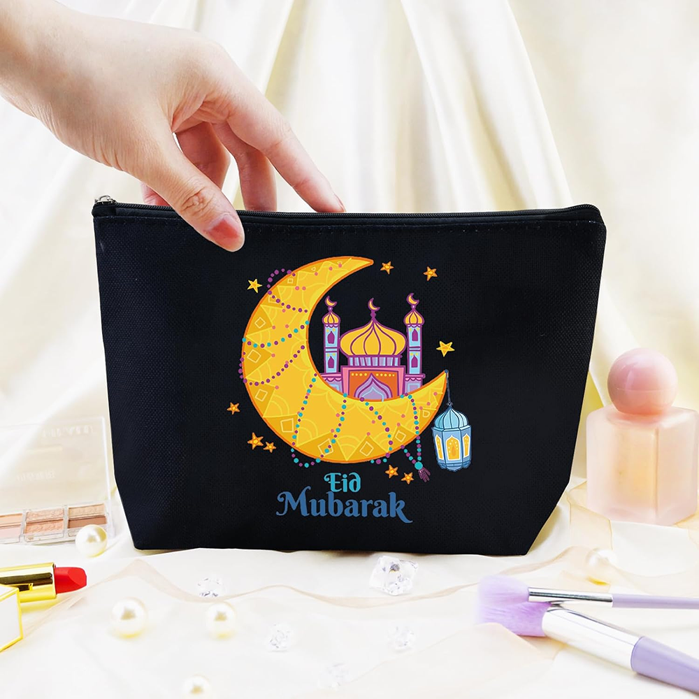 Women Bags For Eid - Eid Mubarak Black Canvas Makeup Bag