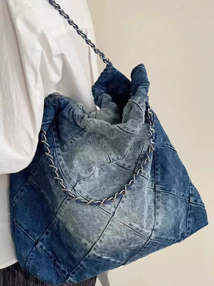 Women Bags Jeans - JIAERDI Y2k Grunge Denim Tote Bag