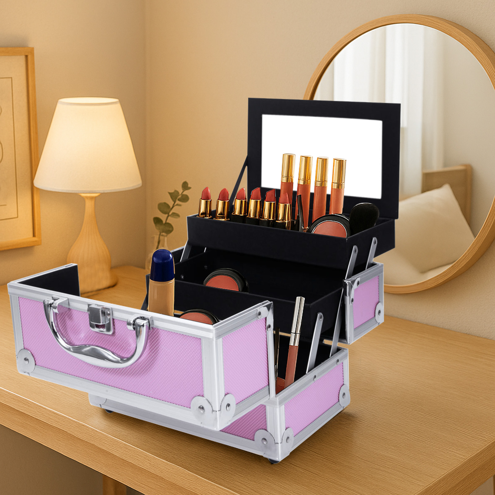 Pink Aluminum Alloy Makeup Cas - Women Handheld Bags review and price