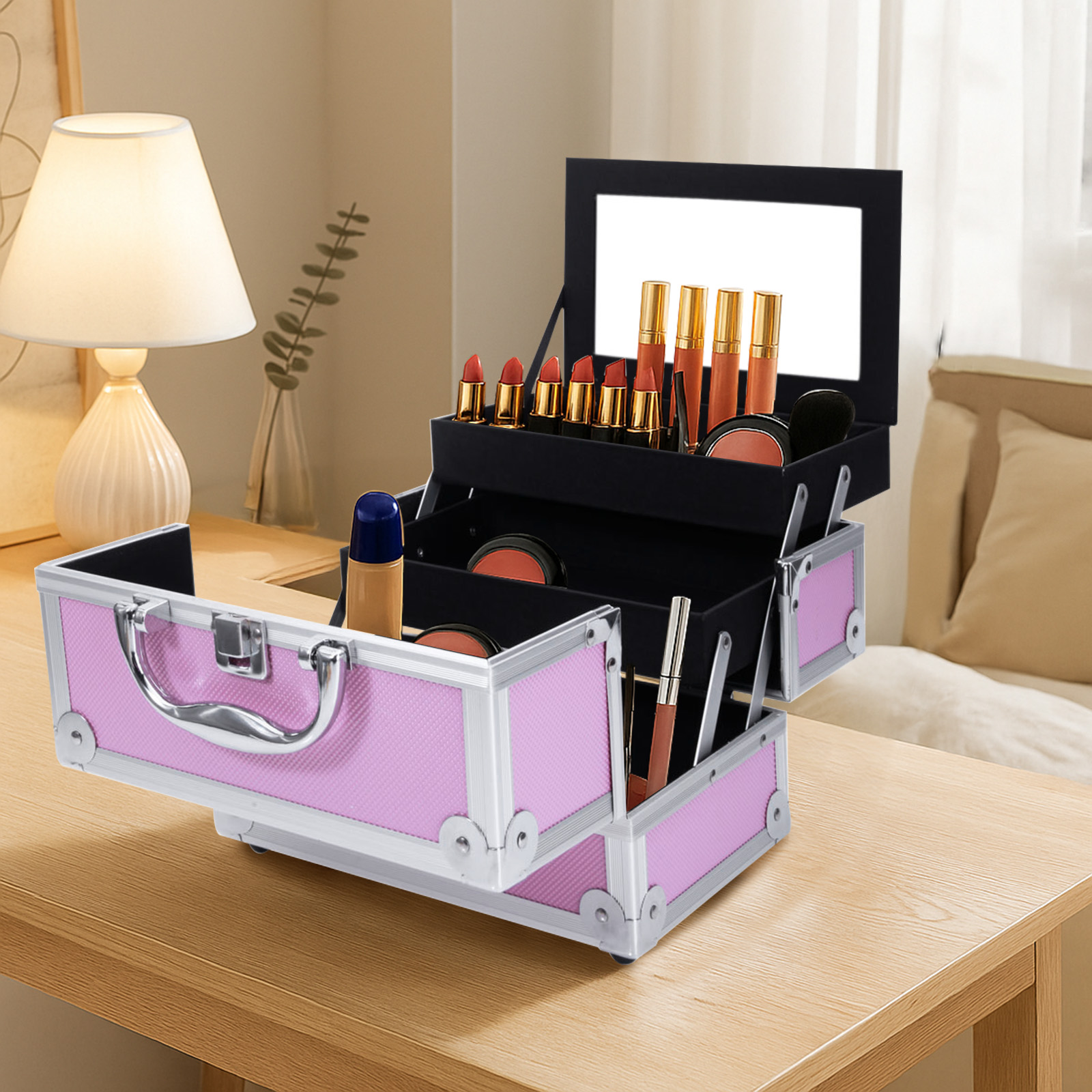 Pink Aluminum Alloy Makeup Cas - Women Handheld Bags review and price
