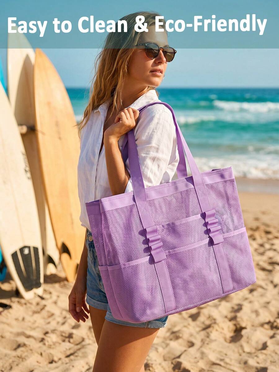 Large Capacity Mesh Beach Tote - Women Handheld Bags review and price