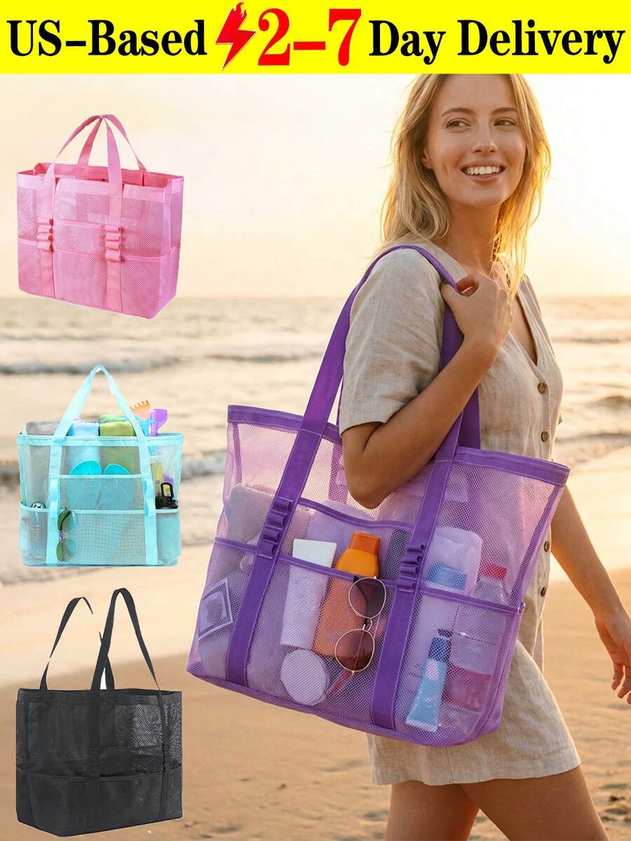 Large Capacity Mesh Beach Tote - Women Handheld Bags review and price
