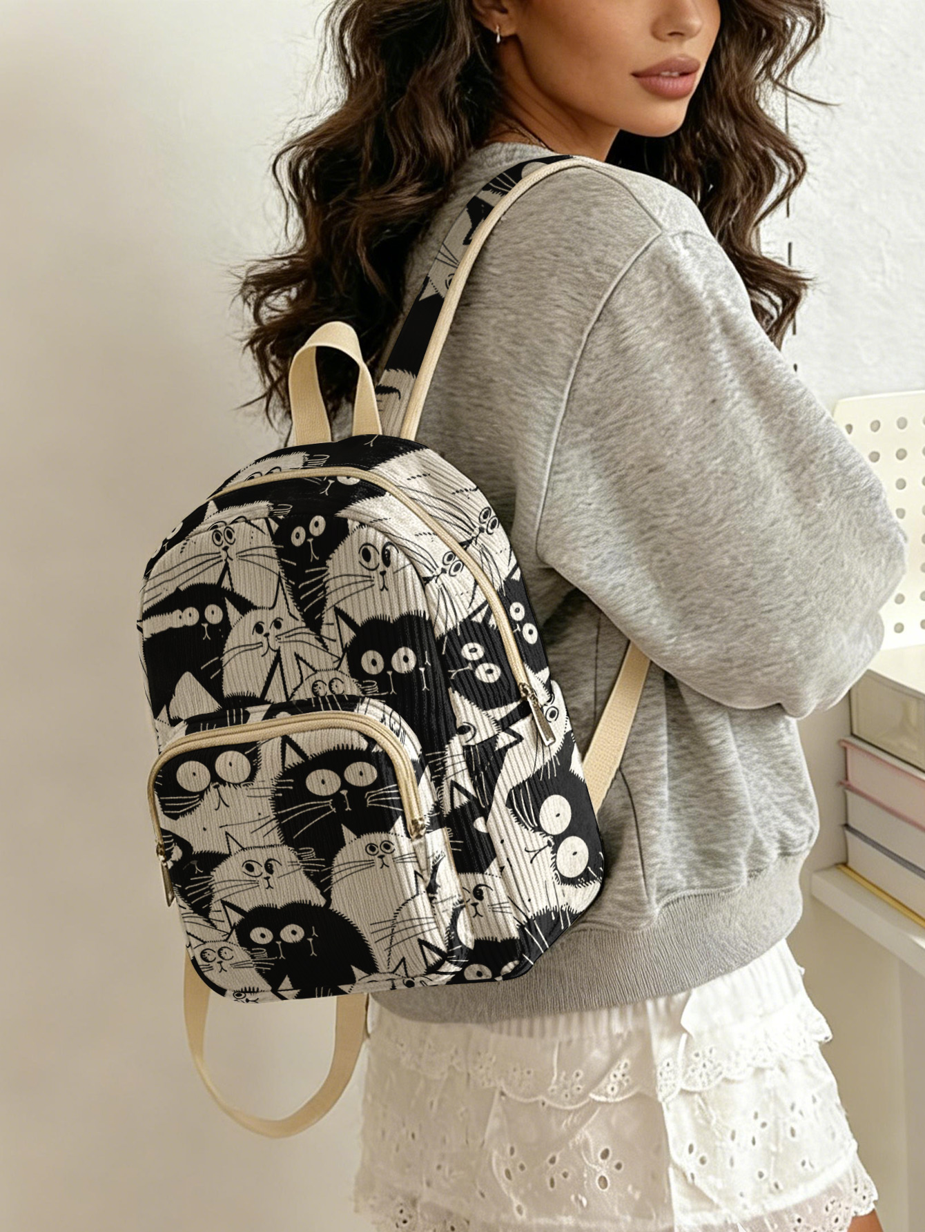 Black & White Cartoon Cats All - Women Bags White review and price