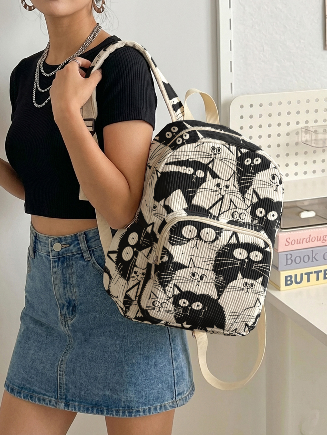 Black & White Cartoon Cats All - Women Bags White review and price