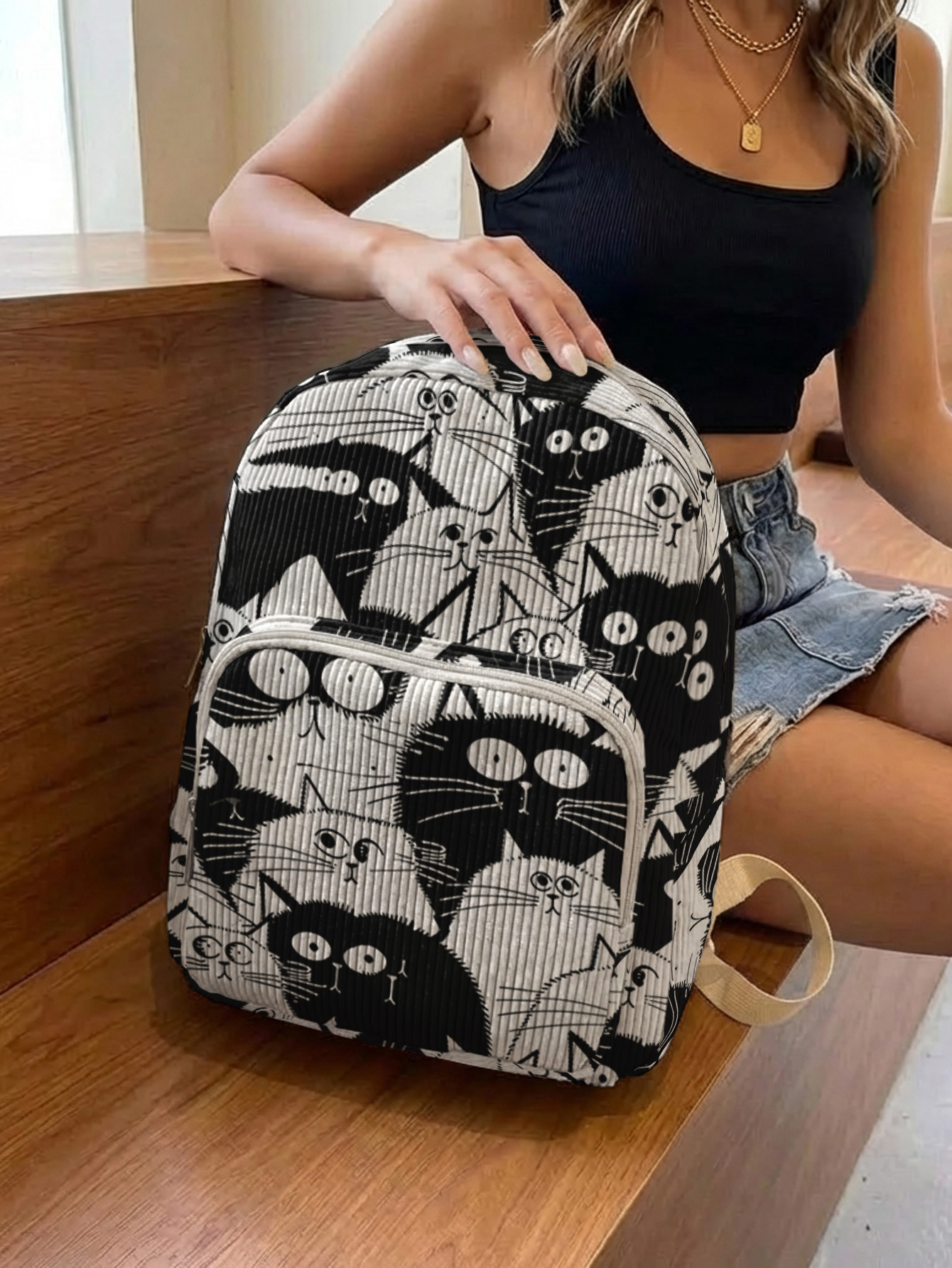 Black & White Cartoon Cats All - Women Bags White review and price
