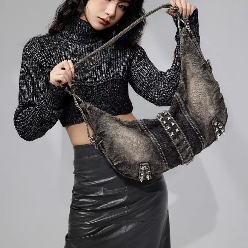 Washed Denim rivet Shoulder Ba - Women Bags Jeans review and price