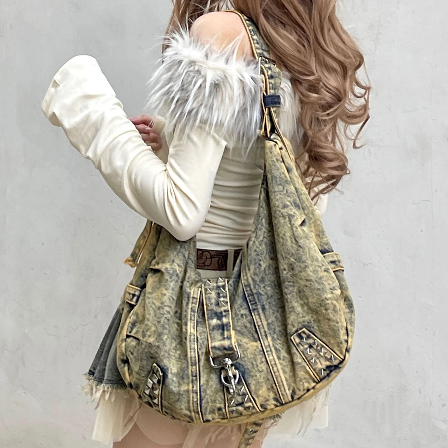 Washed Denim rivet Shoulder Ba - Women Bags Jeans review and price