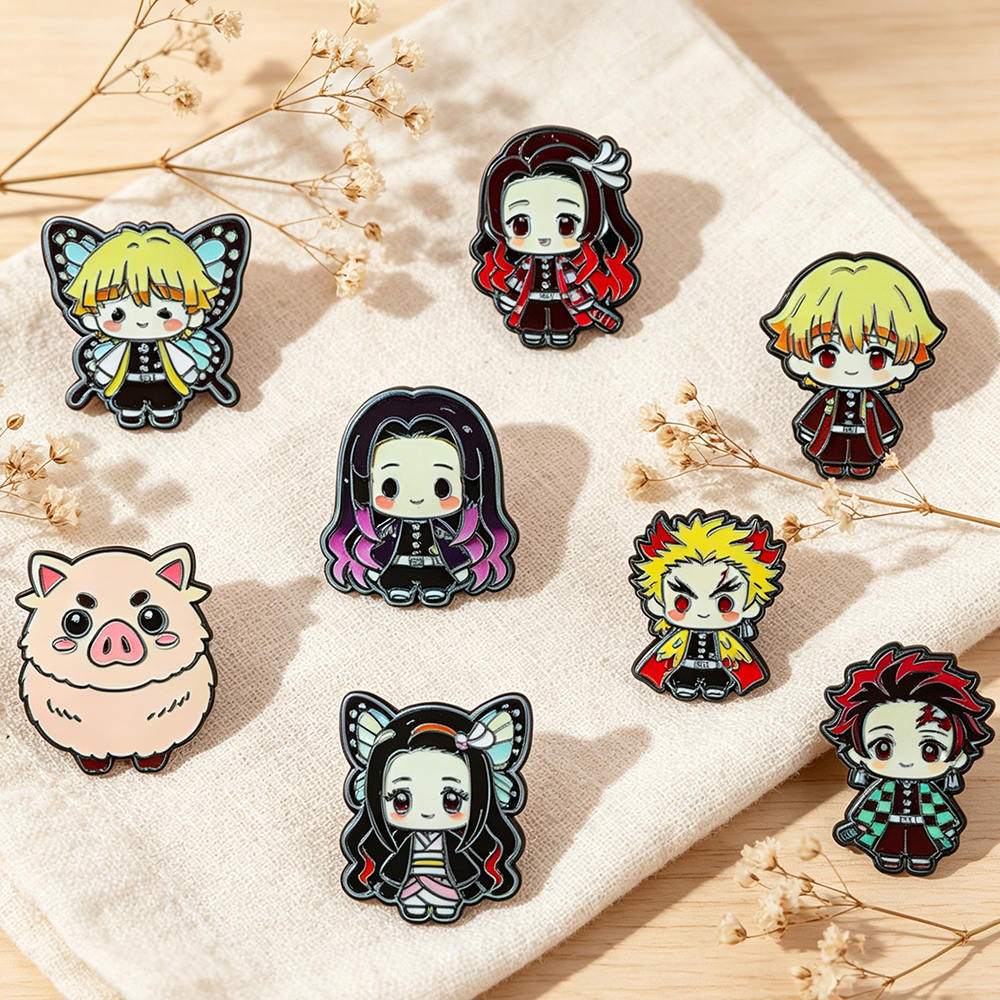 8pcs Demon Slayer Anime Lapel  - Women Bags Jeans review and price