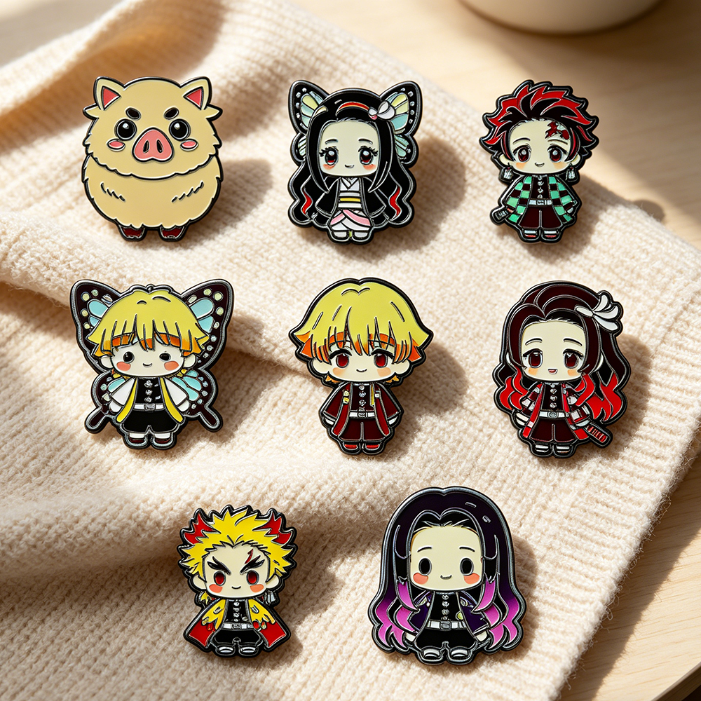 8pcs Demon Slayer Anime Lapel  - Women Bags Jeans review and price